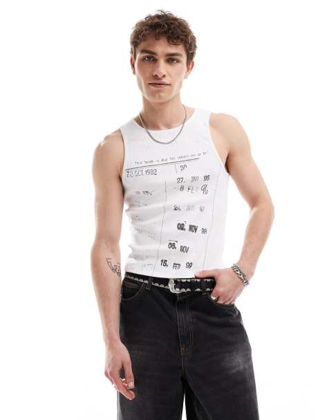 COLLUSION muscle festival tank top with vintage print in white - view 1