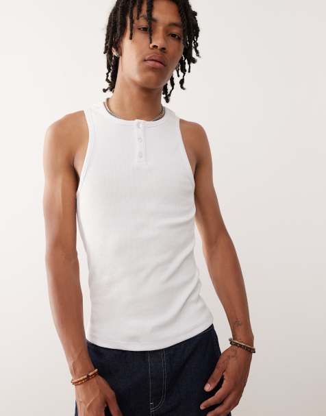 COLLUSION - Muscle fit Henley hemdje in wit - view 1
