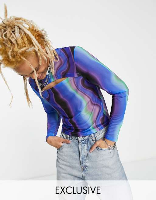 COLLUSION muscle fit mesh t-shirt with keyhole and marble print co-ord