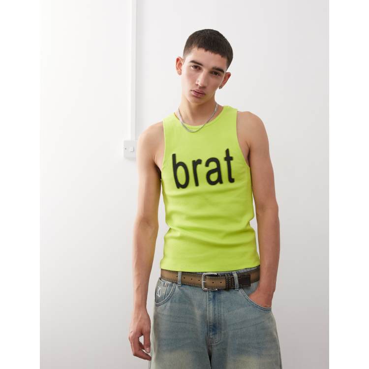 COLLUSION muscle fit rib knit tank top in green with official