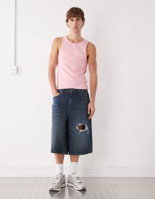 Collusion Muscle Fit Ribbed Tank Top In Pink