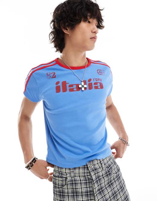 COLLUSION - Muscle fit voetbalshirt met 'Italia' print en kapmouwtjes
