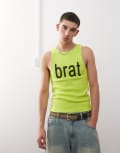 [Collusion] COLLUSION muscle rib singlet in green with official CHARLI XCX BRAT print S GREEN