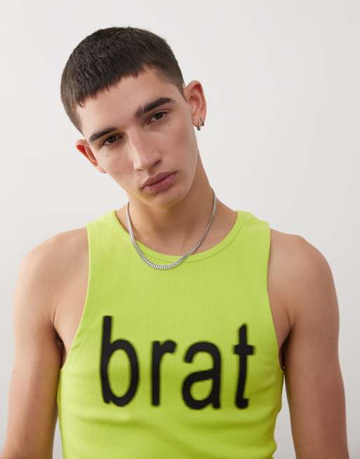 COLLUSION Muscle rib vest in green with official CHARLI XCX BRAT print, 3 of 4