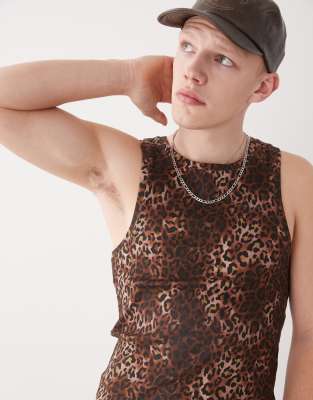 muscle ribbed tank top with animal print-Multi