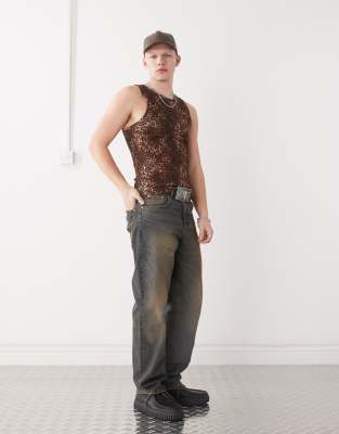 Collusion Muscle Ribbed Tank Top With Animal Print-multi In Multi