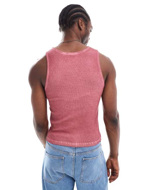 COLLUSION muscle ribbed tank top in red wash