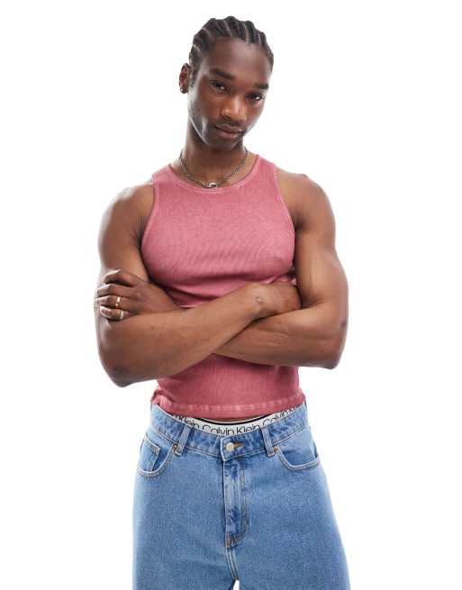 COLLUSION muscle ribbed tank top in red wash