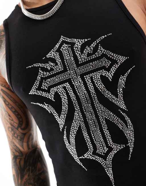 COLLUSION muscle singlet with diamante detail in black | ASOS