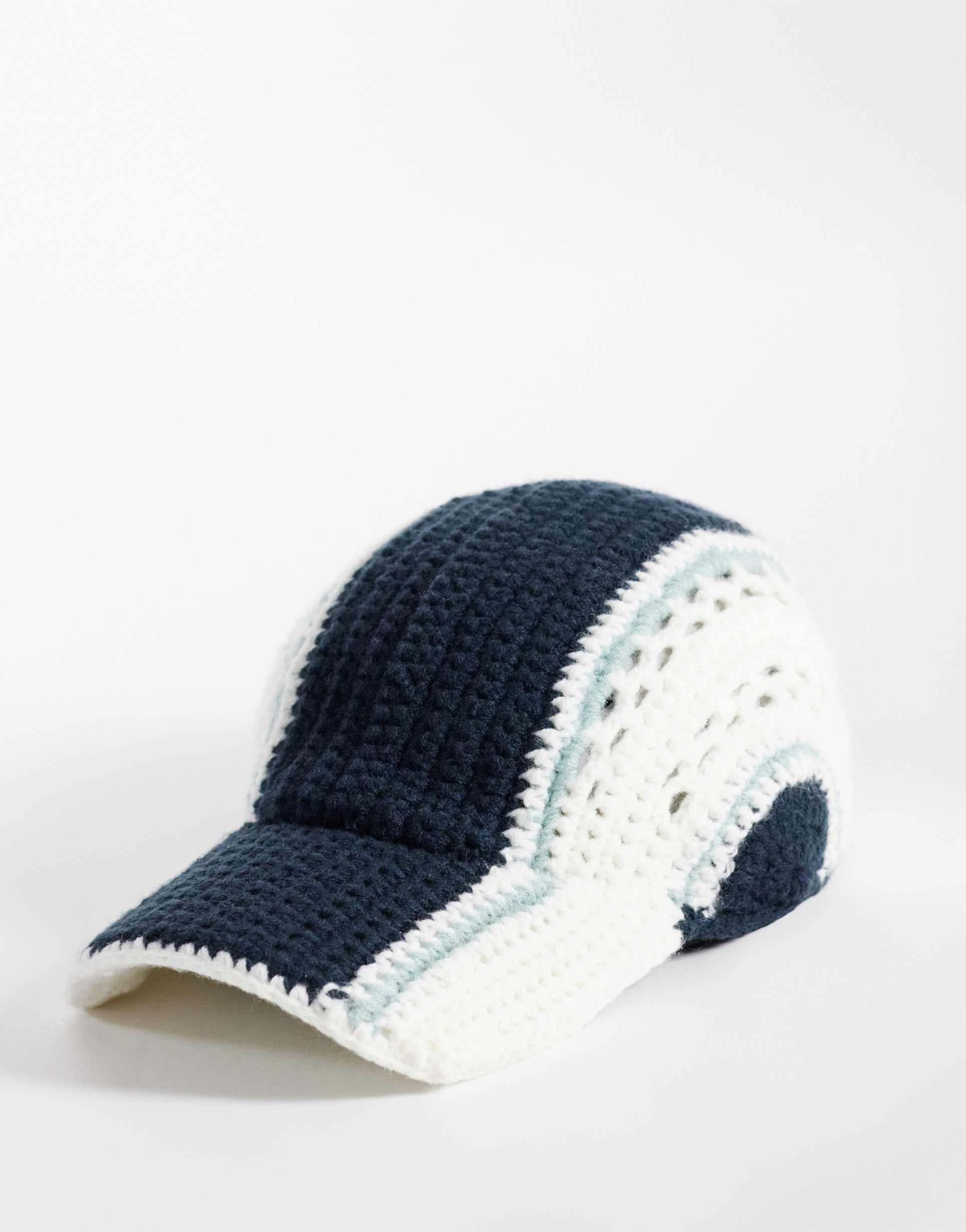 collusion navy and white striped crochet cap