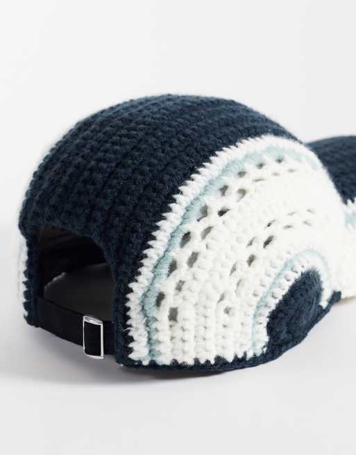 COLLUSION navy and white striped crochet cap, 3 of 3