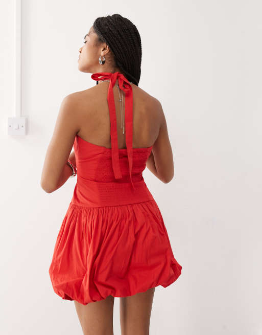 COLLUSION – Neckholder-Minikleid in Rot mit Ballonsaum, 3 von 4
