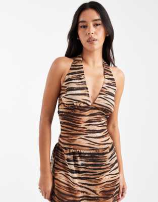 COLLUSION - Neckholder-Oberteil aus Chiffon mit Animal-Print-Neutral