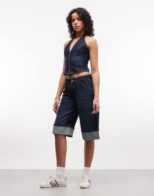 COLLUSION – Neckholder-Oberteil aus Denim in Rinse-Waschung, Kombiteil, 2 von 4