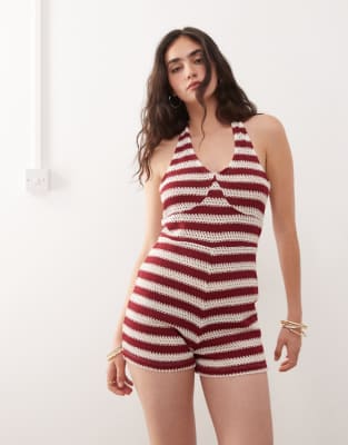 COLLUSION - Neckholder-Playsuit in Rot gestreift-Bunt