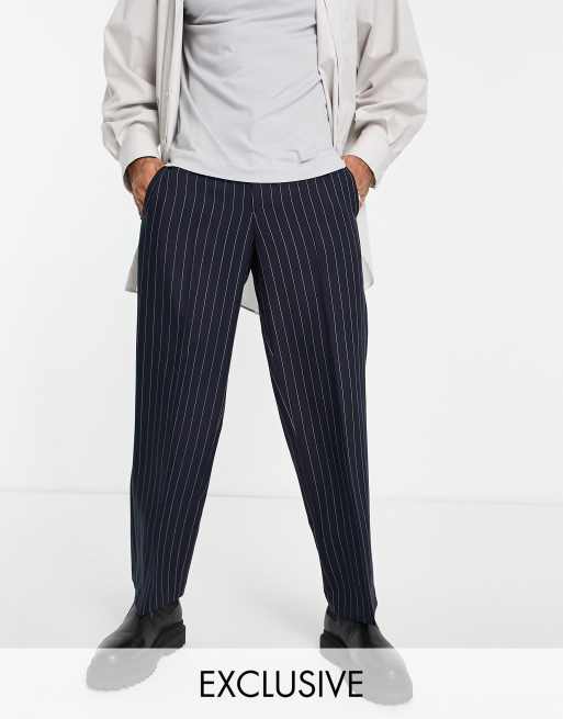 COLLUSION - Nette broek met lage taille en krijtstreep in marineblauw