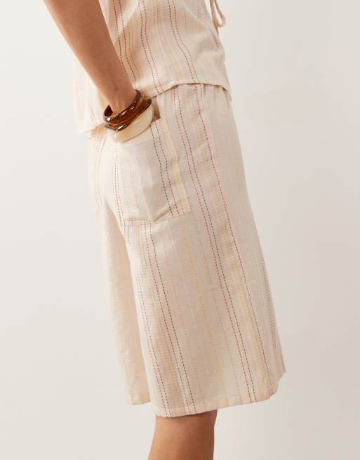 COLLUSION - Neutrale longline-strandshorts med tekstur og striber - Del af sæt, 5 af 5