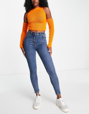 Collusion Tall X001 Skinny Jeans In Mid Wash Blue-blues In Blues