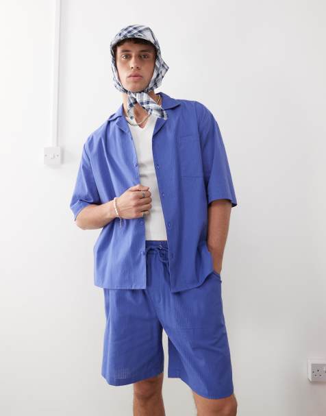 COLLUSION textured woven shirt in blue stripe