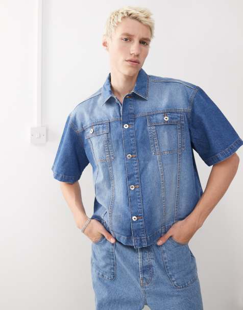 COLLUSION denim boxy shirt in mid wash