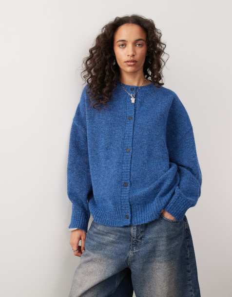 COLLUSION oversized crew neck cardigan in blue