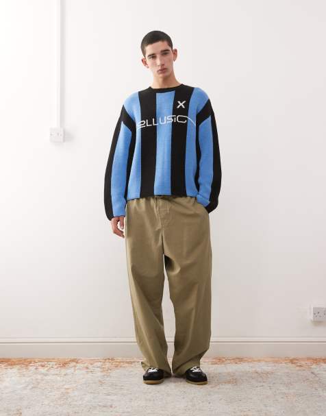 COLLUSION knitted stripe football sweater jumper in blue