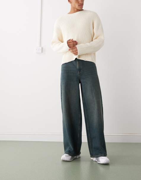 COLLUSION X003 wide leg mid rise jean in grunge blue