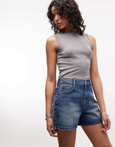 COLLUSION – Niebieskie szorty jeansowe mom fit - view 1