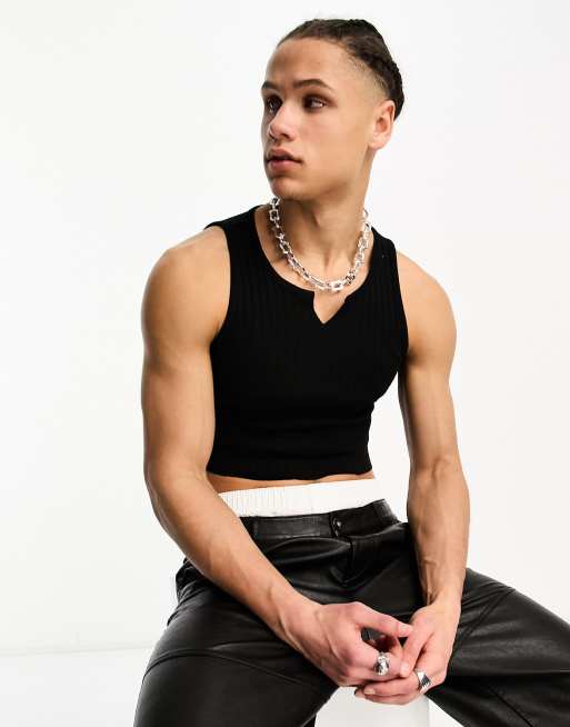 COLLUSION notch neck cropped singlet in black