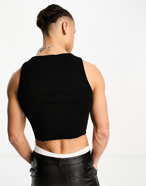 COLLUSION notch neck cropped tank top in black