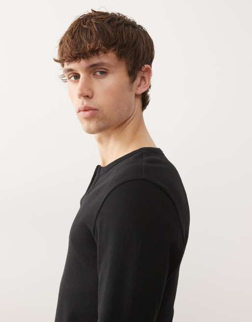 COLLUSION notch neck muscle fit long sleeve henley t-shirt in black, 4 of 5