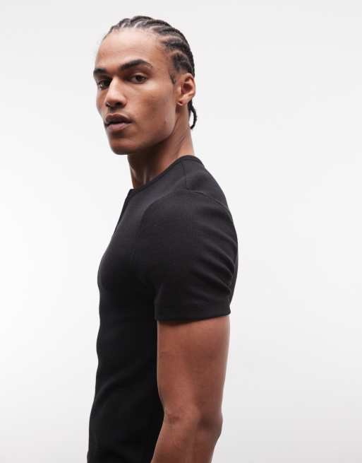COLLUSION notch neck short sleeve t-shirt in black, 3 of 5