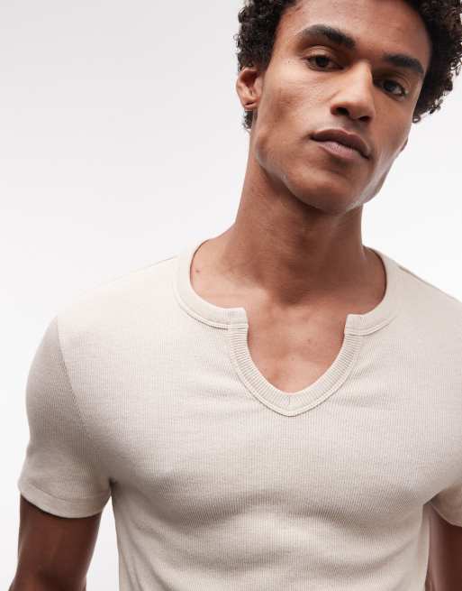 COLLUSION notch neck short sleeve t-shirt in ecru, 4 of 5