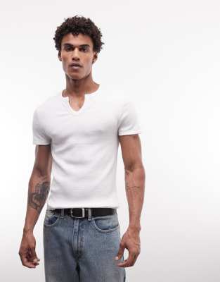Collusion Notch Neck Short Sleeve Tshirt In White