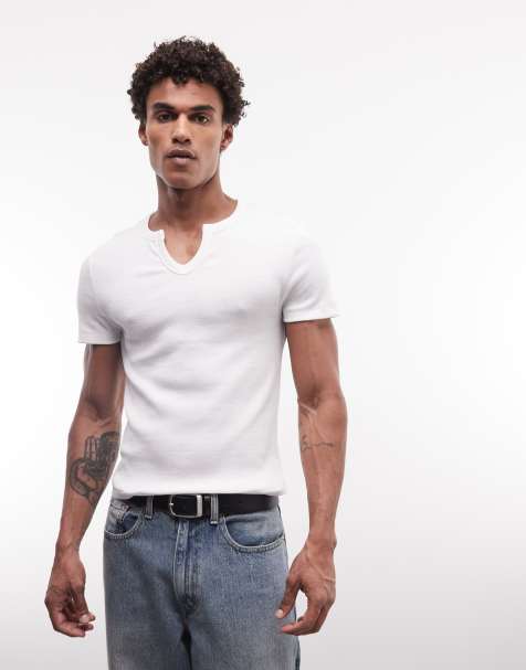 COLLUSION notch neck short sleeve tshirt in white - view 1