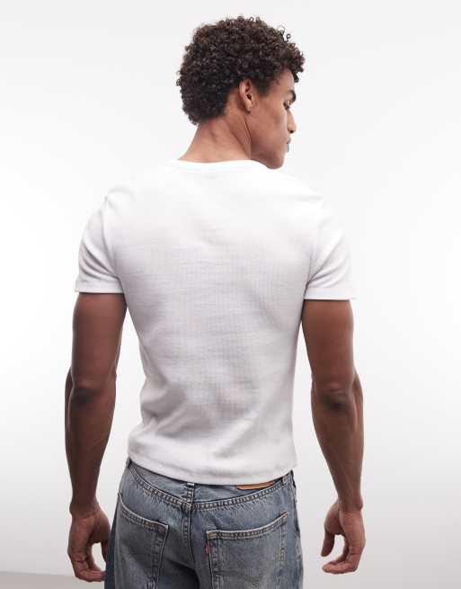 COLLUSION notch neck short sleeve tshirt in white, 5 of 5