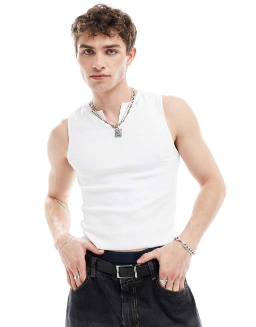 COLLUSION notch neck  vest in white