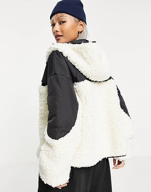 Coats & Jackets COLLUSION nylon and borg mixed jacket in cream 