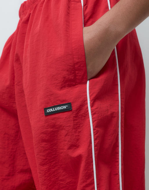 COLLUSION nylon baggy sweatpants in red set, 5 of 5