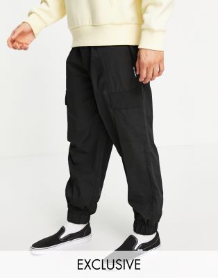 Black Cargo Sweatpants with Nylon Pockets