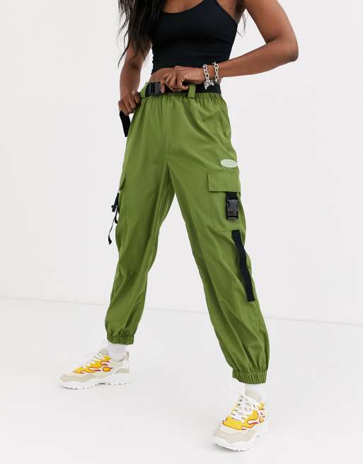 COLLUSION nylon cargo trousers with buckles