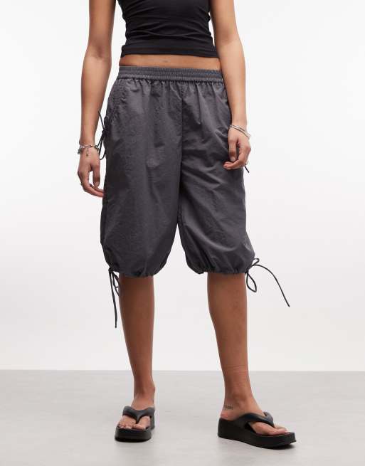 COLLUSION nylon channel longline shorts in grey, 2 of 5