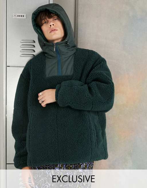 COLLUSION - Nylon jack met teddystof zonder sluiting in groen