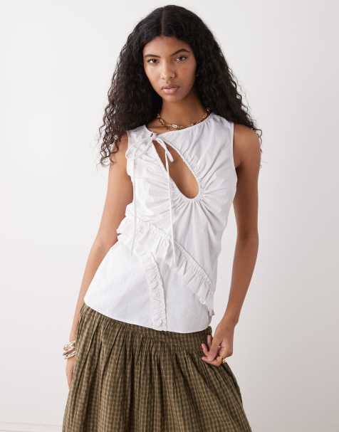 COLLUSION nylon keyhole channel top in white - view 1