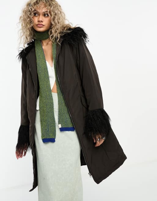 Collusion longline parka with removable faux fur clearance hood