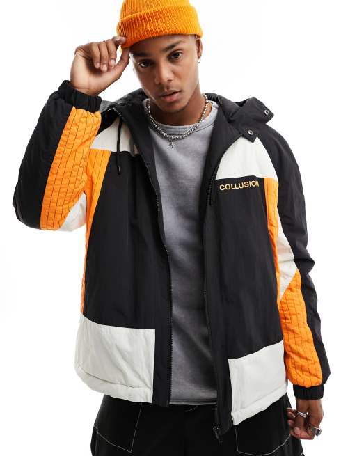 COLLUSION nylon padded zip through anorak jacket in color block