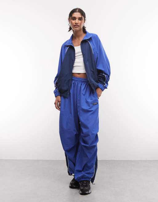 COLLUSION nylon panel track jacket in blue & navy, 2 of 4