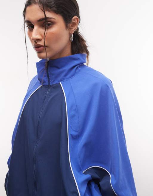 COLLUSION nylon panel track jacket in blue & navy, 3 of 4