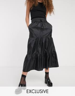gray tiered maxi skirt