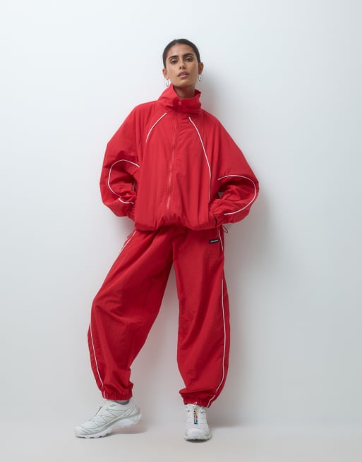 COLLUSION nylon track jacket in red co-ord, 2 of 4
